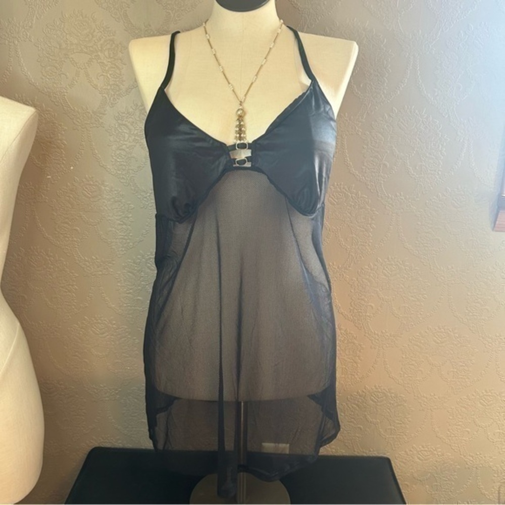 Cacique Teddy Nightie Black Lingerie nightgown 22 24 black sheer